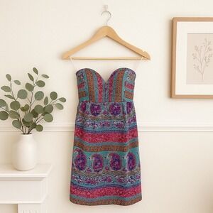 Anthropologie Maple Pailsey 100% Silk Mini Dress‎ Floral Print Lined Pockets S